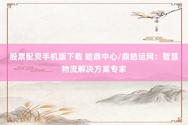 股票配资手机版下载 皓鼎中心/鼎皓运网：智慧物流解决方案专家