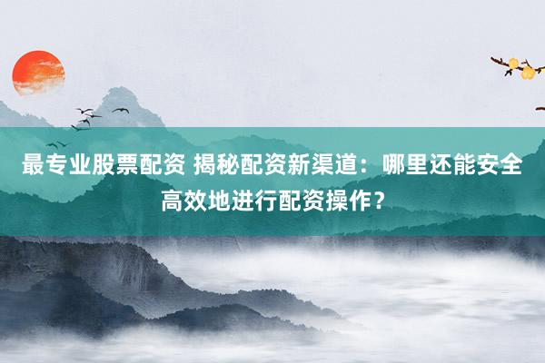 最专业股票配资 揭秘配资新渠道：哪里还能安全高效地进行配资操作？