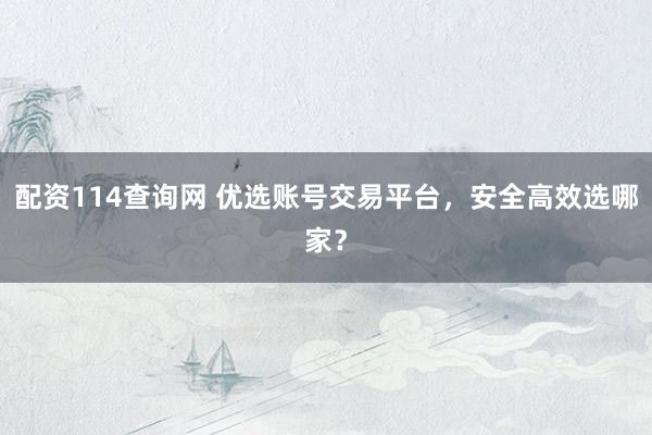 配资114查询网 优选账号交易平台，安全高效选哪家？