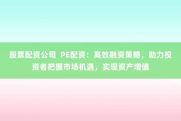 股票配资公司 PE配资:高效融资策略,助力投资者把握市场机遇,实现资产增值