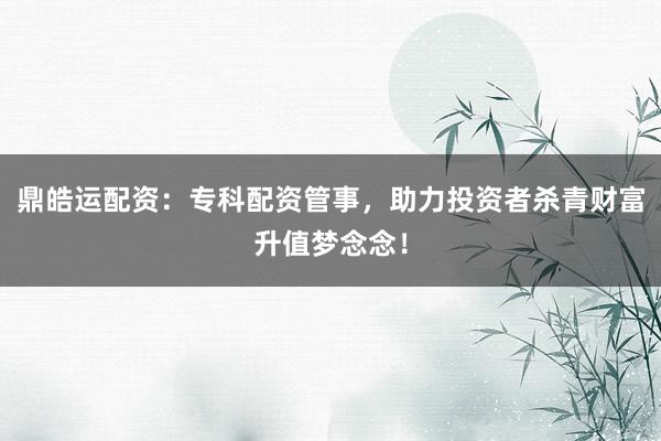 鼎皓运配资：专科配资管事，助力投资者杀青财富升值梦念念！